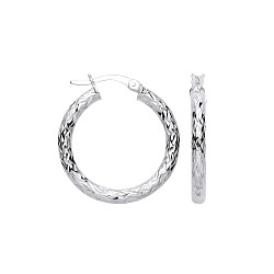925 Silver Diamond Cut Hoop Earrings