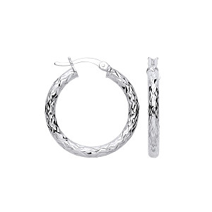 925 Silver Diamond Cut Hoop Earrings