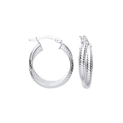 925 Silver Interlocking Textured Hoop Earrings