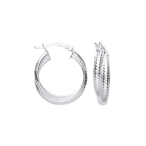 925 Silver Interlocking Textured Hoop Earrings