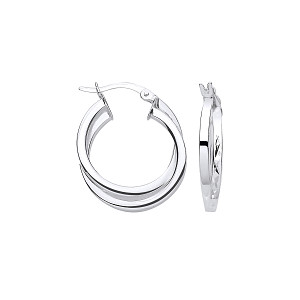 925 Silver Interlocking Polished Hoop Earrings