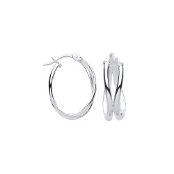 925 Silver Double Row Oval Hoop Earrings