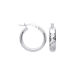 925 Silver Diamond Cut Hoop Earrings