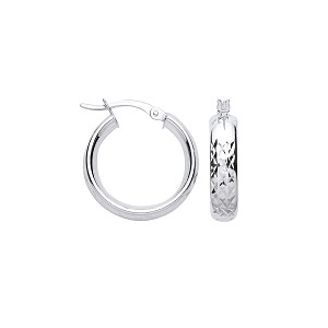 925 Silver Diamond Cut Hoop Earrings