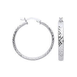 925 Silver Diamond Cut Hoop Earrings