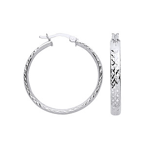 925 Silver Diamond Cut Hoop Earrings
