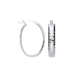 925 Silver Diamond Cut Oval Hoop Earrings