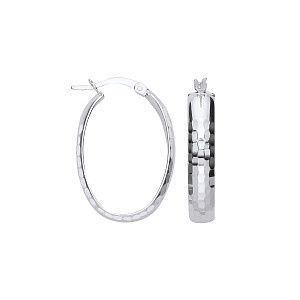 925 Silver Diamond Cut Oval Hoop Earrings