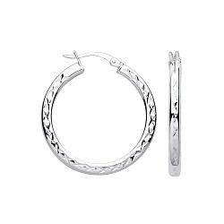 925 Silver Diamond Cut Flat Hoop Earrings