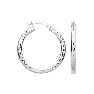 925 Silver Diamond Cut Flat Hoop Earrings