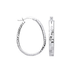 925 Silver Diamond Cut Oval Hoop Earrings