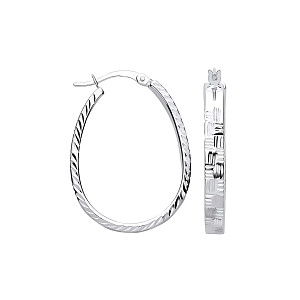 925 Silver Diamond Cut Oval Hoop Earrings