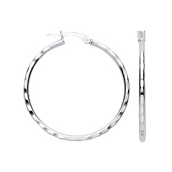 925 Silver Diamond Cut Hoop Earrings