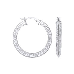 925 Silver Greek Key Medium Hoop Earrings