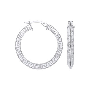 925 Silver Greek Key Medium Hoop Earrings
