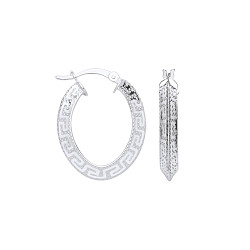 925 Silver Greek Key Oval Hoop Earrings