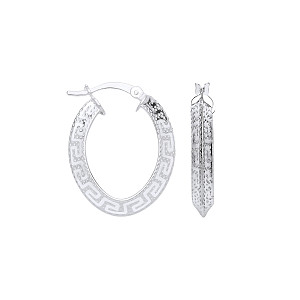 925 Silver Greek Key Oval Hoop Earrings