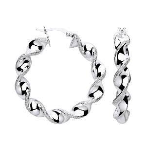 925 Silver Sparkle Dust Twist Hoop Earrings