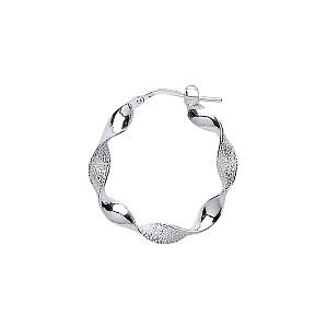 925 Sterling Silver Twisted Polished & Frosted Hoop Earrings 15mm