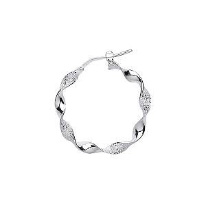 925 Sterling Silver Twisted Polished & Frosted Hoop Earrings 20mm