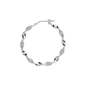 925 Sterling Silver Twisted Polished & Frosted Hoop Earrings 30mm