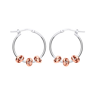 925 Sterling Silver Hoop Earrings With Rose Gold Trio Circle Link Feature