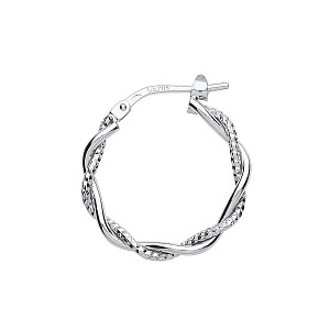 Silver Plain And Diamond Cut Twist Hoop Earrings