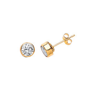 9ct Gold CZ Rubover Round Stud Earrings