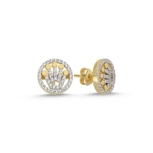 9ct Gold CZ Crown Circle Stud Earrings