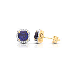 9CT CZ  Princess Cut Sapphire Stud Earrings