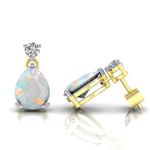 9ct Gold Y/G CZ Opal Pear Drop Earrings