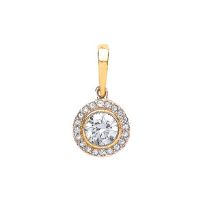 9ct Yellow Gold CZ Round Pendant