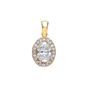 9ct Gold Oval Pendant with Cubic Zirconia