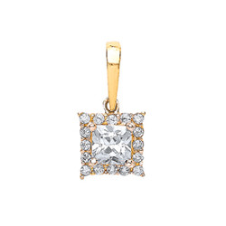 9ct Yellow Gold CZ Square Pendant
