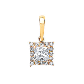 9ct Yellow Gold CZ Square Pendant