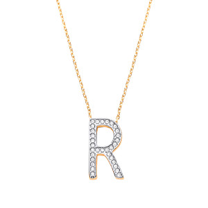 9ct Gold CZ Initial 'E' Pendant & Gold Chain