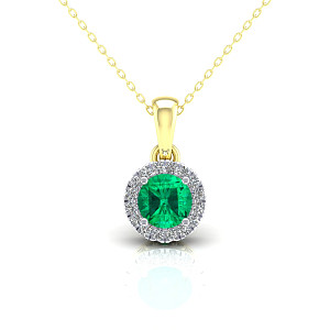 9ct Y/G CZ Cluster Pendant With A Round Emerald Stone Centre