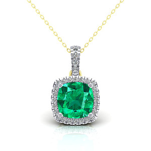 9ct Y/G CZ Cluster Pendant With A Round Emerald Stone Centre