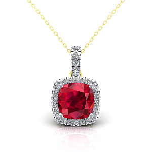 9CT Y/G CZ Cluster Pendant With A Round Ruby  Stone Centre