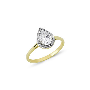 9ct Gold Ladies CZ Pear Cut Solitaire Ring