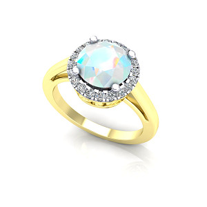 9ct Y/G Rhodium Plated White & Opal Cubic Zirconia Ring
