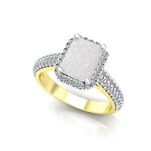 9ct Y/G Rhodium Plated White & Opal Cubic Zirconia Ring