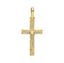 9ct Cross Yellow Gold Cross with Engraved Pattern