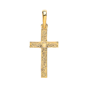 9ct Cross Yellow Gold Cross with Engraved Pattern