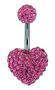 Heart Shaped Pink Crystal Navel Bar with Stainless Steel Banana Pin