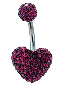 Heart Shaped Amethyst Crystal Navel Bar with Stainless Steel Banana Pin