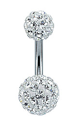 925 Sterling Silver 6mm & 8mm Ball Clear Crystal Navel Bar