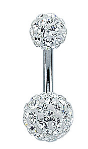 925 Sterling Silver 6mm & 8mm Ball Clear Crystal Navel Bar