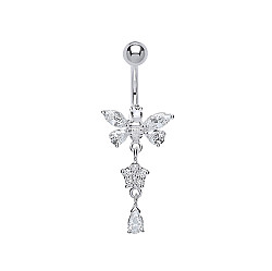 925 Sterling Silver Cubic Zirconia Butterfly Navel Bar