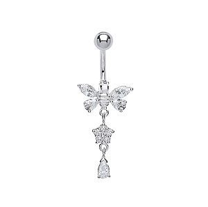 925 Sterling Silver Cubic Zirconia Butterfly Navel Bar